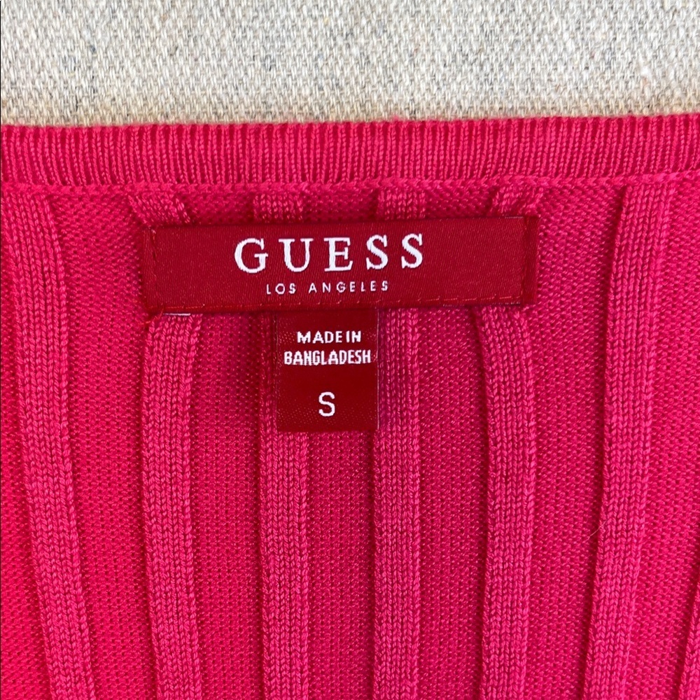 GUESS Hot Pink Ribbed Bodycon Dress Gold Logo Hardware Size S - Picture 2 of 6